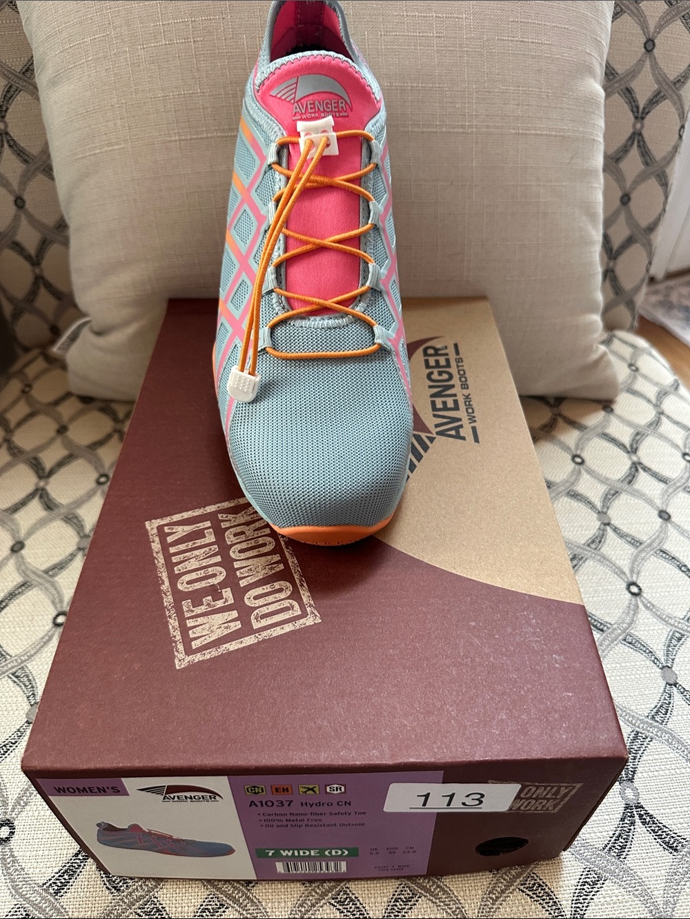 Avenger Women's Aqua and Pink Slip-On Athletic Shoe with Orange Accents